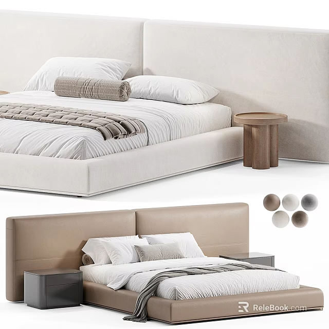 Modern Double Bed Designs With Upholstered Headboard Nightstand And Color Options 3d model 