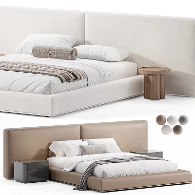 Modern Double Bed Designs With Upholstered Headboard Nightstand And Color Options 3d model