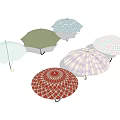Various Colored And Patterned Umbrellas With Different Designs And Styles