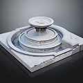 Scenic Landscape With Multi Tiered Stone Fountain And Square Base In Courtyard