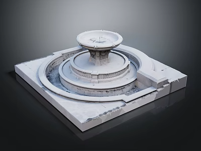 Scenic Landscape With Multi Tiered Stone Fountain And Square Base In Courtyard 3d model