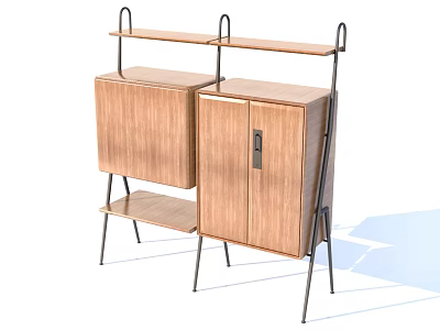 Modern Wooden Entryway Sidetable Cabinet With Double Doors Metal Frame And Shelf 3d model