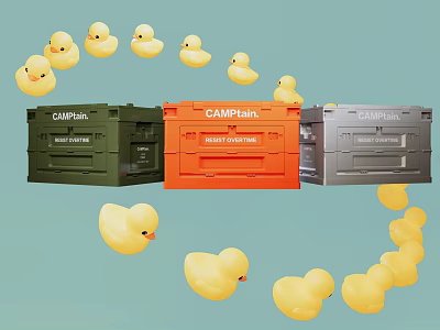 CAMPtain Storage Boxes in Green Orange Grey with Playful Yellow Ducks 3d model