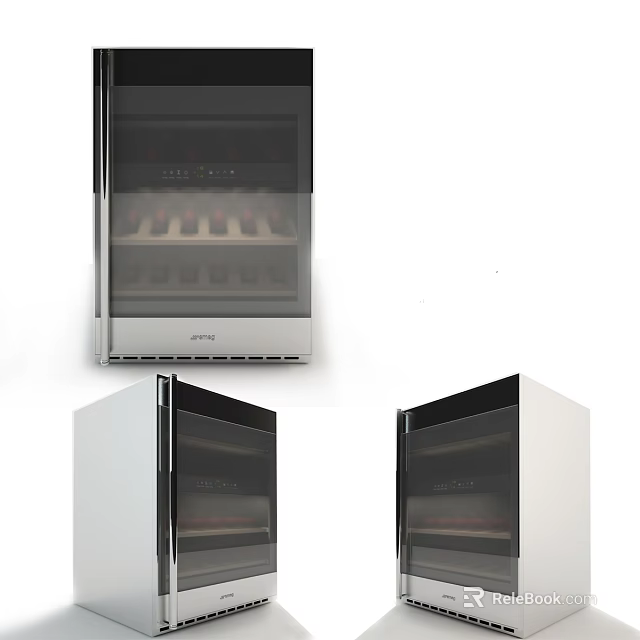 Afina Wine Cooler With Glass Door And Bottles Displayed In Different Angles 3d model 