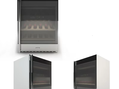 Afina Wine Cooler With Glass Door And Bottles Displayed In Different Angles 3d model
