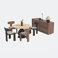 Modern Wooden Dining Table Set With Chairs And Sideboard Table Lamp Decorations 3d model