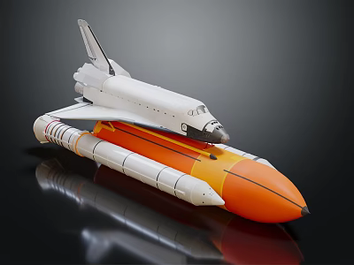 Detailed Military Weapon Model Featuring White Space Shuttle And Orange Rocket 3d model