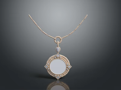 Elegant Gold Chain Fashion Necklace With Round White Center Pendant And Decorative Accents 3d model