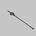 3D Rendered Ornate Metallic Spear With Sharp Spearhead Circular Ornament And Shiny Symbol