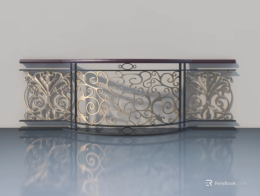 Swing Door Featuring Intricate Metal Glass Patterns Arched Design And Reflective Surface 3d model 