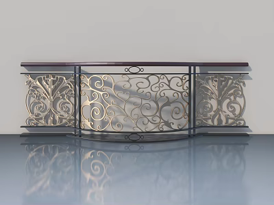 Swing Door Featuring Intricate Metal Glass Patterns Arched Design And Reflective Surface 3d model