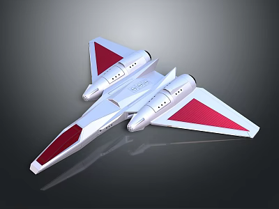 Futuristic Aircraft Model Featuring Silver Body Red Triangular Wings And Detailed Aerodynamic Design 3d model