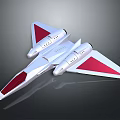 Futuristic Aircraft Model Featuring Silver Body Red Triangular Wings And Detailed Aerodynamic Design
