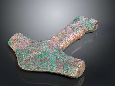 Ancient Bronze Tool With Cross Shaped Head And Green Copper Rust Surface 3d model