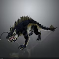 Blue and Yellow Mythical Creature with Spiked Back Fin Long Tail Open Mouth