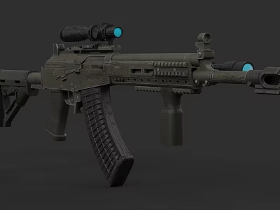 Tactical Military Rifle With Telescopic Sight And Blue Indicator Lights 3d model