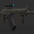 Tactical Military Rifle With Telescopic Sight And Blue Indicator Lights