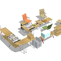 Modern Table and Chair Combination With Wooden Tables and Colorful Chairs