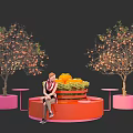 Instagrammable Photo Spot With Orange Fruit Trees Pink Planters And Red Circular Platform