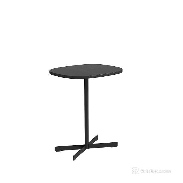 Modern Minimalist Black Round Top Side Table With Metal Cross Base 3d model 