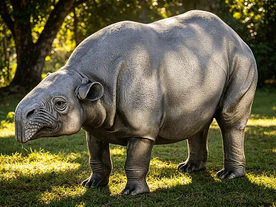 Gray Tapir Standing On Green Grass With Trees And Sunlight Background 3d model