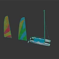 Colorful Sailed Blue Striped Catamaran Model as Water Transport Design