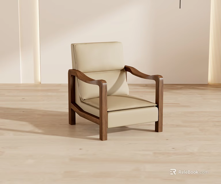 Modern Dining Chair With Beige Upholstery And Wooden Frame Design 3d model 