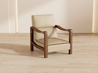 Modern Dining Chair With Beige Upholstery And Wooden Frame Design 3d model