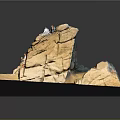 3D Rock Formation Model With People Climbing On Gravel Base And Black Pedestal