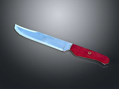 Sharp Tactical Knife With Blue Metal Blade And Red Wooden Handle Design 3d model