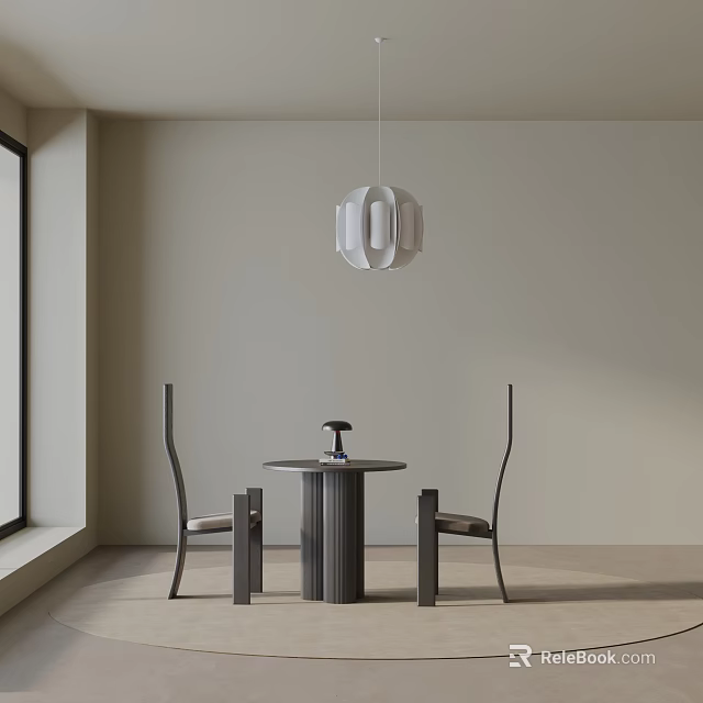 Modern Minimalist Dining Table Set with Round Table Two Chairs and Pendant Light 3d model