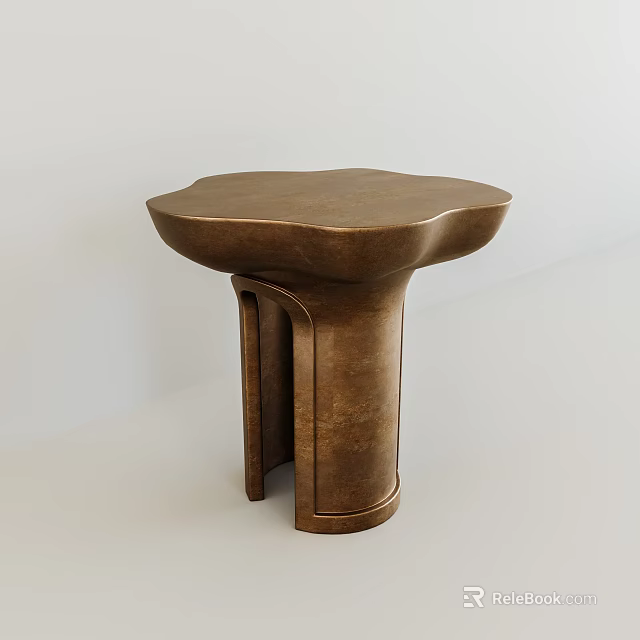 Artistic Modern Side Table With Irregular Brass Top And Curved Support Base 3d model