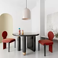 Retro style restaurant retro dining table and chair combination retro red dining chair model 3d model