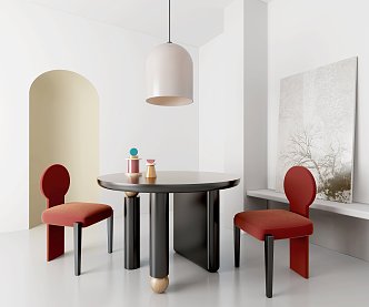 Retro style restaurant retro dining table and chair combination retro red dining chair model 3d model