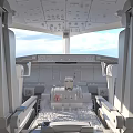 Modern Aircraft Cockpit Interior With Instrument Panel Console Seats Sky And Clouds View