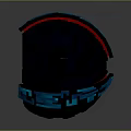 Futuristic Circular Tech Device Featuring Glowing Red Blue Ring And Geometric Patterns