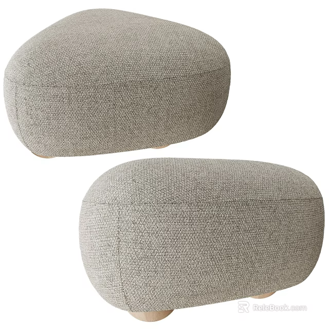 Two Gray Fabric Ottoman Poufs with Round Textured Surface for Living Room 3d model 