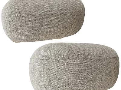 Two Gray Fabric Ottoman Poufs with Round Textured Surface for Living Room 3d model