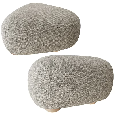 Two Gray Fabric Ottoman Poufs with Round Textured Surface for Living Room 3d model