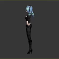 3D Anime Character Model With Blue Green Pigtails And Black Outfit Boots