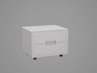 White Modern Bedside Table With Two Drawers And Rolling Casters 3d model