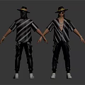 3D Character Design Model With Striped Shirt Black Pants White Shoes And Front Back Views