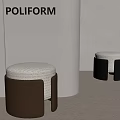 Poliform Modern Minimalist Stools With Leather Base And Upholstered Seats 3d model