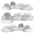 Modern Beige Sofa Collection Featuring Decorative Pillows And Cozy Blankets 3d model