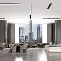 Modern Sales Office Interior With Floor to Ceiling Windows And City Skyline View