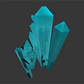 Turquoise Blue 3D Rendered Crystal Cluster With Geometric Shapes And Glossy Surface