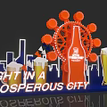 Large Orange Beer Bottle Decorative Display With Ferris Wheel Neon Sign And City Skyline