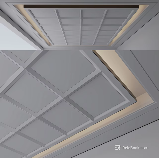 Modern Ceiling Design With Geometric Grid Panels And Recessed Lighting 3d model 
