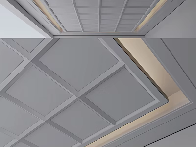 Modern Ceiling Design With Geometric Grid Panels And Recessed Lighting 3d model