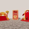 Chinese New Year Photo Spot With Red Background Golden Fu Fa Characters And Flowers